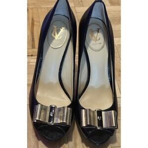 Black Peep Toe Pumps Leather Bow Detail Heels Vero Cuoio Size 8